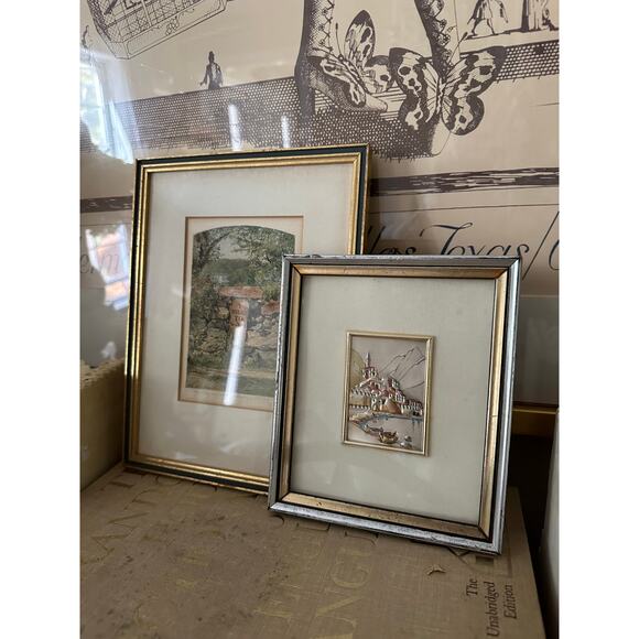 Vintage Italian Silver Framed Pictures set of 2 signed print accent wall art - Picture 13 of 16